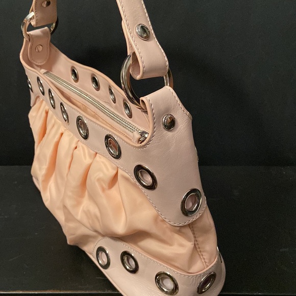 Moschino CHEAP and CHIC Small Handbag Pink Nylon Leather Trim Circle Rivets - Picture 4 of 8